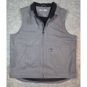 Fintech Mens XXL Gray Canvas Sherpa Lined Full Zip Workwear Vest Like Carhartt